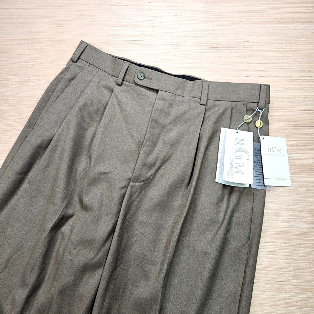 RGM Pleated Cuffed Dress Classic Trousers Mens 34x34 Taupe Pants Z3F 4509 TP NEW